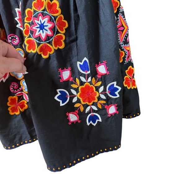 French Connection Black Twirl A-line Skirt Pleated Embroidered Vibrant Women’s 2 - Picture 4 of 8